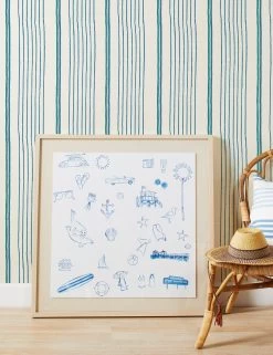 Two Tone Stripe Grasscloth Wallpaper By Nathan Turner -Wall Decoration Shop Wallshoppe Grasscloth ToneToneStripe SeaGreen Blue